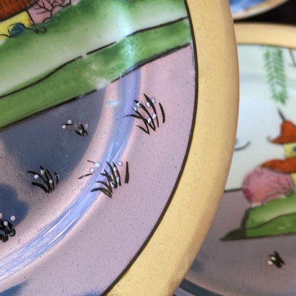 VTG set of 4 lusterware porcelain Japan plates pagoda birds scene - Picture 6 of 10